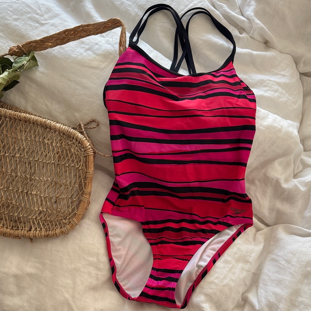 Speedo Pink Striped Swimsuit